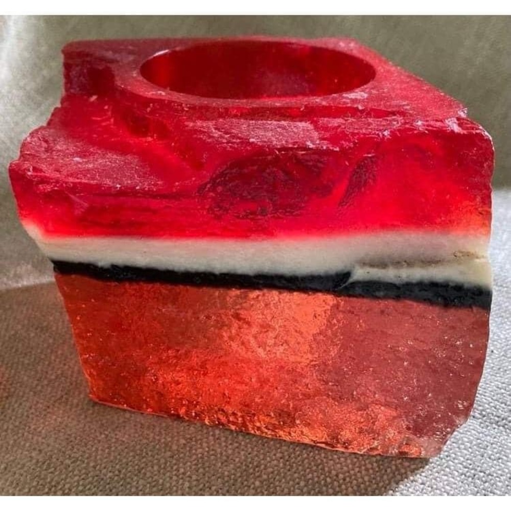 Charmwick Candles Brutalist Red Glass Votive Holder Santa Cruz CA Vintage 3.5in